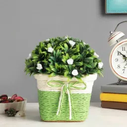 foliyaj Plastic With Thorny Green Leaves And Small White Flowers With Pot Artificial Plants-picture-41