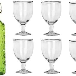 Bottle & 6 Glass Serving Lemon Set, Green, Clear, Glass - A410 Jug Bottle Glass Set-image-89