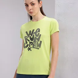 hrx by hrithik roshan Women Printed Round Neck Polyester Green T-Shirt-picture-0
