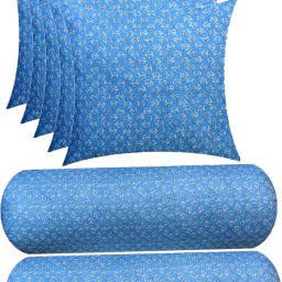 Combo Set of 5 Cushion And 2 Microfibre Floral Bolster Pack of 7-image-57