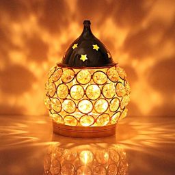 Brass Crystal Oil Lamp Tea Light Holder Lantern Oval Shape Brass Table Diya-image-39