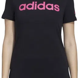 adidas Women Printed Crew Neck Pure Cotton Black T-Shirt-picture-16