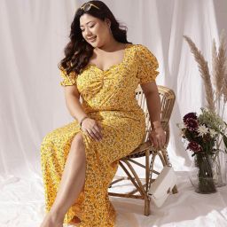 Women Fit and Flare Yellow Below Knee Dress-image-84