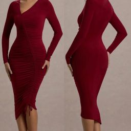 Women Bodycon Maroon Midi/Calf Length Dress-image-4