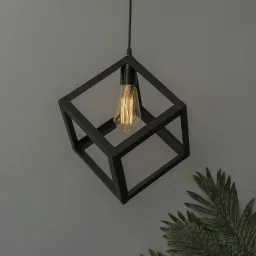 Cube Square Shape Metal Black Home Decorative Stylish Classic Ceiling Hanging Pendant Light Modern Lighting Roof Lamp Chandelier Vintage Lamp jhar Unique Wall For Hall Dining Kitchen Living Room Hallway(Bulb Not Included) Chandelier Ceiling Lamp-62