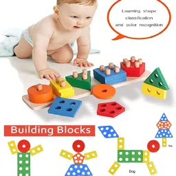 Wooden Sorting, Stacking Plugging Toy Geometric Blocks Shape Sorter Learning toy-19