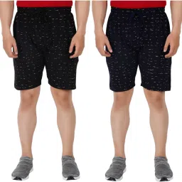 Pack of 2 Printed Men Black, Dark Blue Bermuda Shorts-image-3