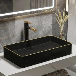 Premium Quality Golden Edge Matt (Rough) Finish Wash Basin Square Wash Basin Table Top Basin-image-21