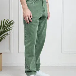 studio nexx Men Loose Fit Mid Rise Light Green Jeans-picture-7