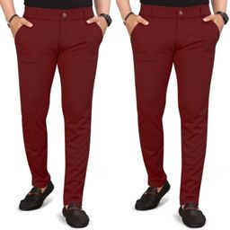 houseofcommon Pack of 2 Men Slim Fit Maroon Lycra Blend Trousers-picture-18
