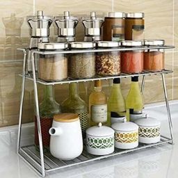 Containers Kitchen Rack Stainless Steel Stand Jars Bottle Spice Rack Premium Kitchen Rack 2KR81 Steel-image-84