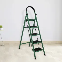 Cheston Foldable 5-Step Ladder for Home-Wide Anti Slip Step Ladder (Green&Black) Steel Ladder-12