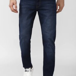 Men Tapered Fit Mid Rise Dark Blue Jeans-image-47