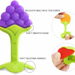 grest Silicone Fruit Shape 3 Pcs Of Teething Soft Teether (S.Berry, Grapes & Peach) Teether image 3