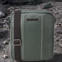 Green Men Sling Bag Green Croco Classy PU Leather Medium Crossbody Bag for Men-image-24