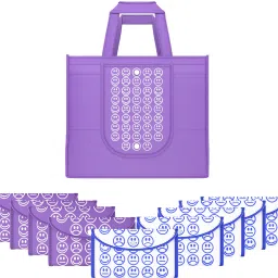 Pack of 10 Smile Foldable Shopping Bags For Women | Purple & White Blue Pack of 10 Grocery Bags-image-21