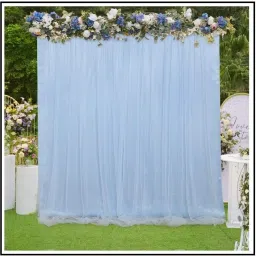Solid Blue Backdrop Curtain Tulle Net Transparent for Birthdays Anniversary Balloon-image-72