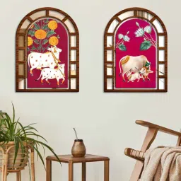 suveharts 2 Pcs Kamdhenu Wooden Big-Jharokhas Hanging-picture-18