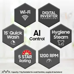 samsung 7 kg 5 Star, AI, Wi-Fi, Digital Inverter Fully Automatic Front Load with In-built Heater Silver image 4