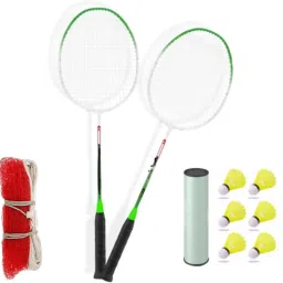 BADMINTION SINGLE SHAFT RACKETS WITH 6PC PLASTIC SHUTTLE COCK WITH NET Badminton Kit-image-22