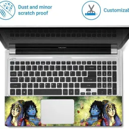 Anweshas 4 in 1 Combo Pack with Laptop Skin Sticker Decal, Palmrest Skin, Screen Protector, Key Guard for 15.6 Inch Laptop - Cute Radha Krishna Combo Set image 3