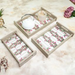 Premium Look Strong & Durable Engineered Wooden Serving Trays Set of 3 Tray Serving Set-image-99