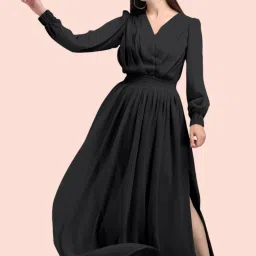 Women Fit and Flare Black Maxi/Full Length Dress-image-32