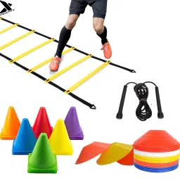 6 Inch Cones Pack of 6, 10 Space Markers 4 Meter Ladder and skipping rope Agility Combos Football Kit-image-85
