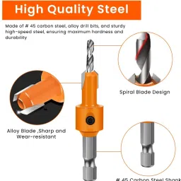 serplex 11Pcs Woodworking Countersink Drill Bit Set 5 Size Carbon Steel Bits 11Pcs Woodworking Countersink Drill Bit Set 5 Size Carbon Steel Bits image 4