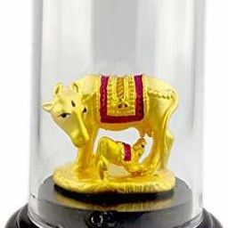 999 Pure Silver Gold Plated Kamadhenu/Cow and calf Idol with Acrylic Base Decorative Showpiece - 12 cm-image-59