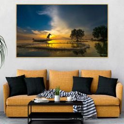 dekorstation Beautiful Sunset River View Multicolour Canvas Art Print-picture-31