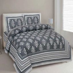 uniqchoice Grey Cotton Traditional King Bedsheet with 2 Pillow Covers-picture-21