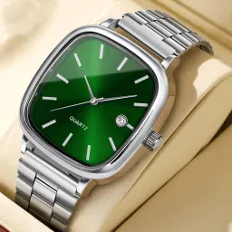New Design Classical Silver Large Dial Simple Steel Hand wrist Watch for Men Analog Watch - For Men Luxury new stylish silver Blue square steel chain Analog quartz watches for men-picture-12