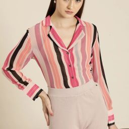Women Regular Fit Striped Lapel Collar Casual Shirt-image-39
