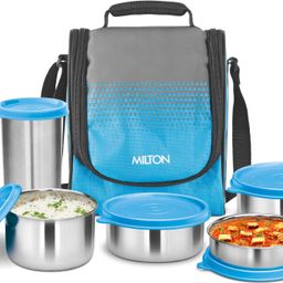 milton Tasty 4 Stainless Steel Lunch Box (4 Containers and 1 Tumbler), 530 ml, Cyan 4 Containers Lunch Box-picture-37