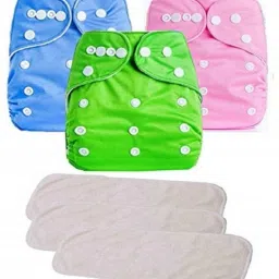 Baby Resuable Cloth Diaper With Insert Blue Pink & Green-36