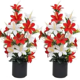 lily artificial flowers multicolor pack of 2 Multicolor Lily Artificial Flower with Pot-image-0
