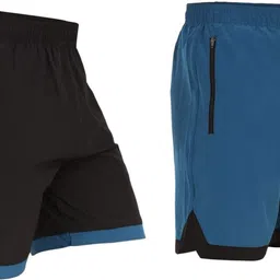 ninq Pack of 2 Solid Men Black, Blue Sports Shorts-picture-8