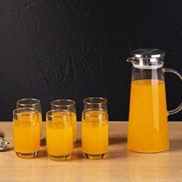 Water/ Juice Jug Carafes and Pitchers Glass for Dinner Table (290 ML,1300 ML) Jug Glass Set-image-33