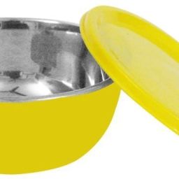 Stainless Steel Storage Bowl Plastic Coated Microwave Safe Bowl Yellow 14 CM Each Bowl 500 ml (Set of 1)-image-20