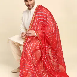 dupatta bazaar Silk Blend Printed Red Men Dupatta image 2