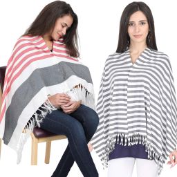 Lulamom Multi-Purpose Breast Feeding Nursing Striped Shawl - Pack of 2 Feeding Cloak-image-1