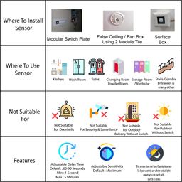 Aura 360 Degree PIR Motion Sensor | Energy Saving Motion Detector Switch | Automatic Room Light Sensor Switch with Time Delay Adjustable Fits in Modular Fitting Roma, Veto, Rider (Pack of 4) image 5