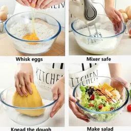Glass Mixing Bowl Borosilicate Glass Microwave Safe Mixing Bowl Serving Bowl Set -3300 ml Disposable-7