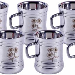 Pack of 6 Stainless Steel flower printed Steel Tea Cup attractive design-image-69