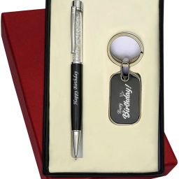 2 in 1 Happy Birthday Set Cristal Filled Metal Ball Pen with Keychain Pen Gift Set-image-88