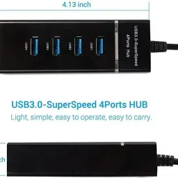 RAREGEAR High Speed 4 Port 3.0 USB Hub (Black) 3.0 4 Port USB Hub 3.0 Adapter Cable with 5Gbps Speed, Laptop, PC Computers USB Hub image 2