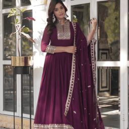 Embroidered Georgette Stitched Anarkali Gown-image-72