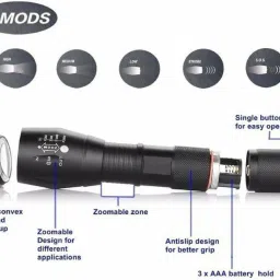 unzag Professional high power 7w LEd flashlight torch 700 metre range torch Torch image 2