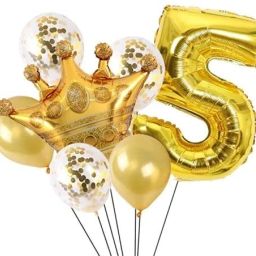 Solid Gold 5 Digit Number foil Balloon with Crown Foil, Confetti and Latex Balloon Balloon-image-46